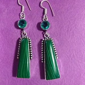 MWT- BALI SILVER MALACHITE & TANZANITE EARRINGS.